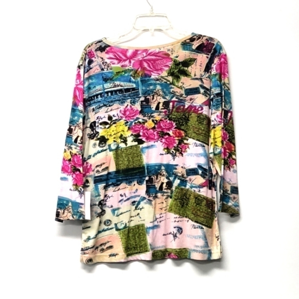 Jane Ashley Multicolor Landscape Print Scoop Neck Blouse Size 2X - Picture 2 of 5